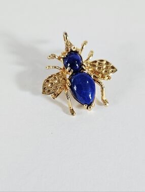 Vintage Gold Plated Lapis Lazuli Jelly Belly Bee Insect Fly Brooch Pin Pendant